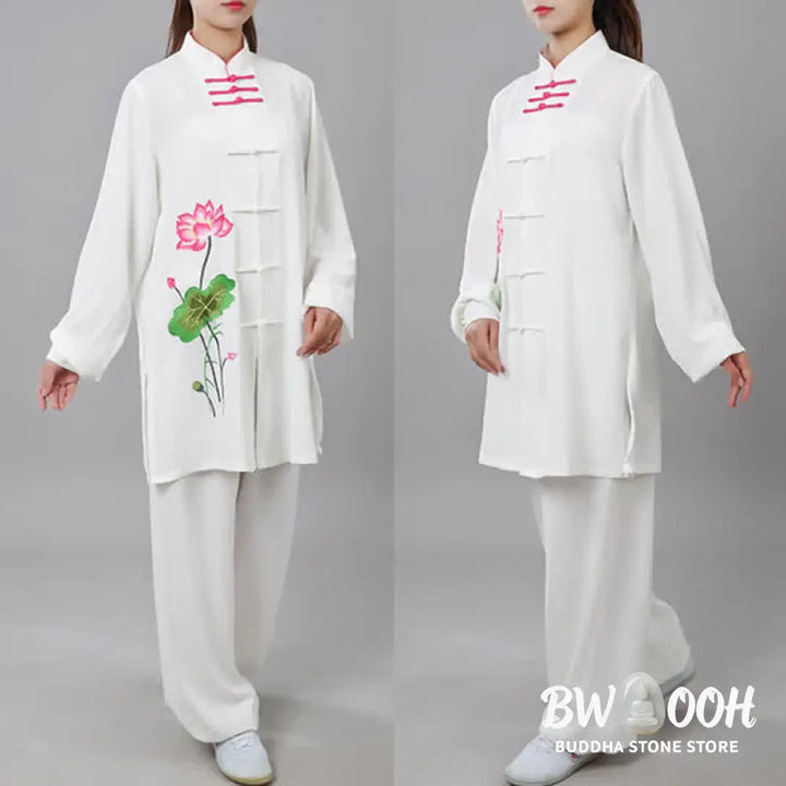 Buddha Stones Lotus Flower Leaf Pattern Tai Chi Meditation Prayer Spiritual Zen Practice Clothing Women’s Set - Clothes