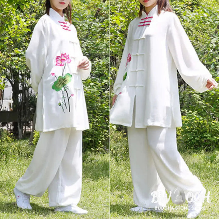 Buddha Stones Lotus Flower Leaf Pattern Tai Chi Meditation Prayer Spiritual Zen Practice Clothing Women’s Set - Clothes