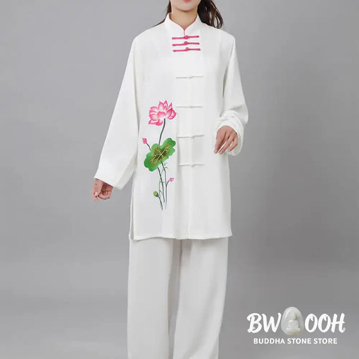 Buddha Stones Lotus Flower Leaf Pattern Tai Chi Meditation Prayer Spiritual Zen Practice Clothing Women’s Set - Clothes