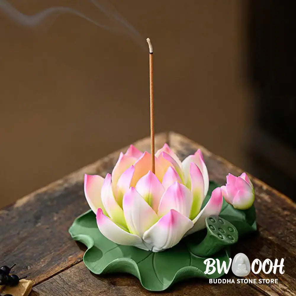BWOOOH ceramic incense burner - Lotus Flower Leaf Pod Spiritual Hea