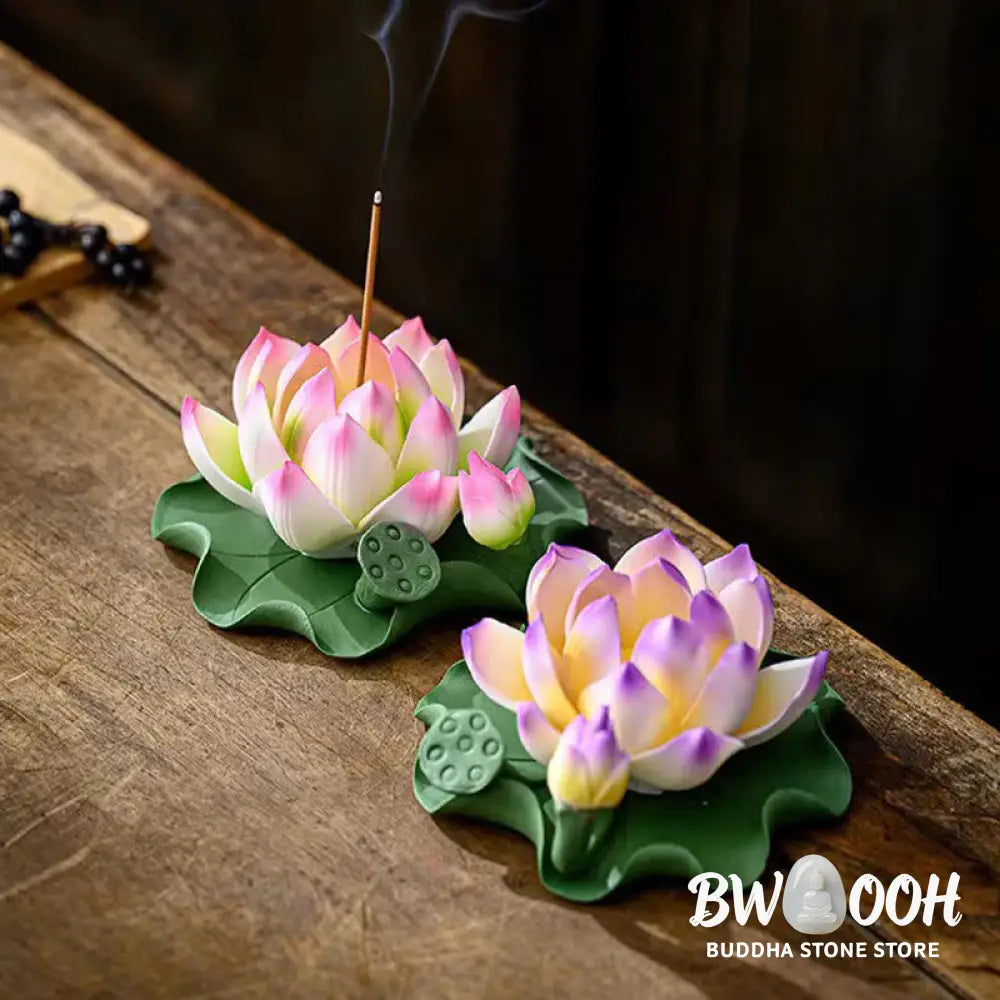 BWOOOH ceramic incense burner - Lotus Flower Leaf Pod Spiritual Hea