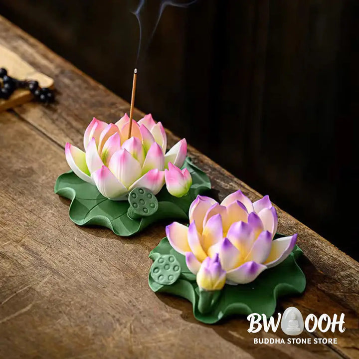 BWOOOH ceramic incense burner - Lotus Flower Leaf Pod Spiritual Hea