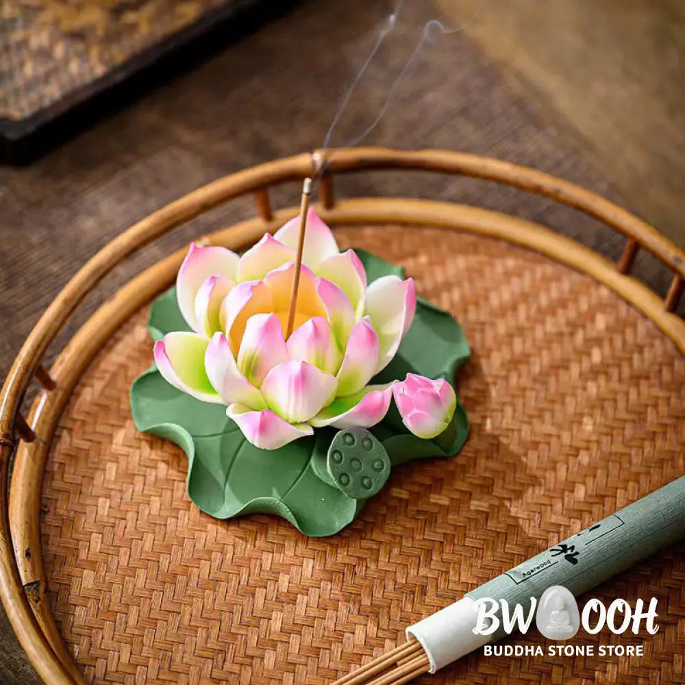 BWOOOH ceramic incense burner - Lotus Flower Leaf Pod Spiritual Hea