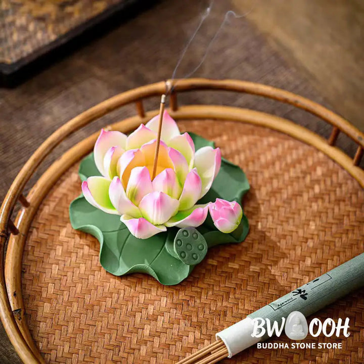 BWOOOH ceramic incense burner - Lotus Flower Leaf Pod Spiritual Hea