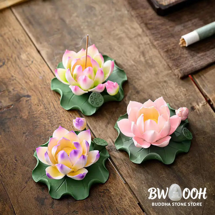 BWOOOH ceramic incense burner - Lotus Flower Leaf Pod Spiritual Hea