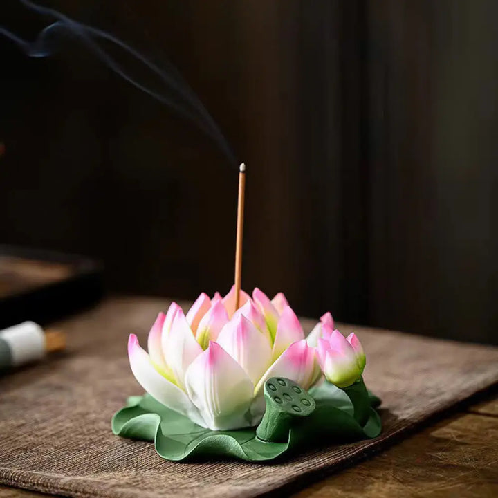 BWOOOH ceramic incense burner - Lotus Flower Leaf Pod Spiritual Hea