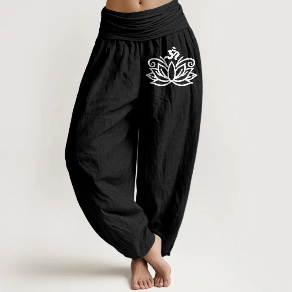 BWOOOH lotus print harem pants - Lotus Flower Om Symbol Pattern Women&