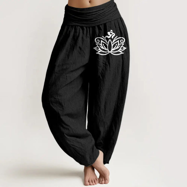 BWOOOH lotus print harem pants - Lotus Flower Om Symbol Pattern Women&