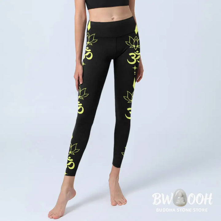 BWOOOH lotus print yoga leggings - Lotus Flower OM Symbol Print Gym Legging