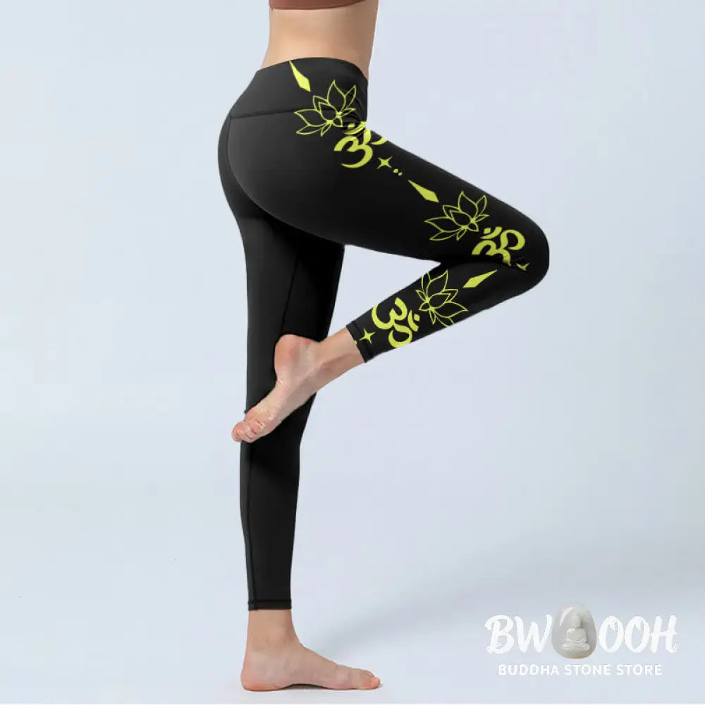 BWOOOH lotus print yoga leggings - Lotus Flower OM Symbol Print Gym Legging