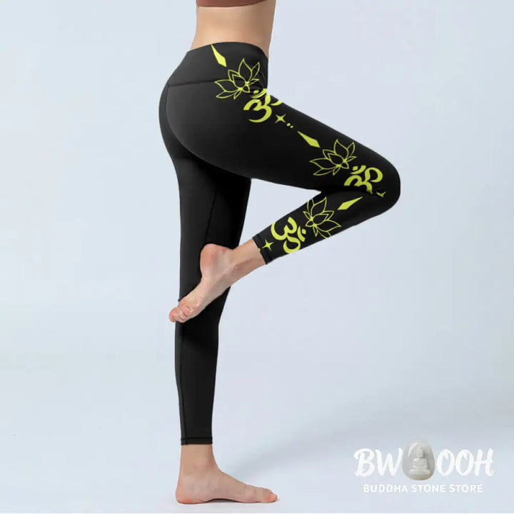 BWOOOH lotus print yoga leggings - Lotus Flower OM Symbol Print Gym Legging