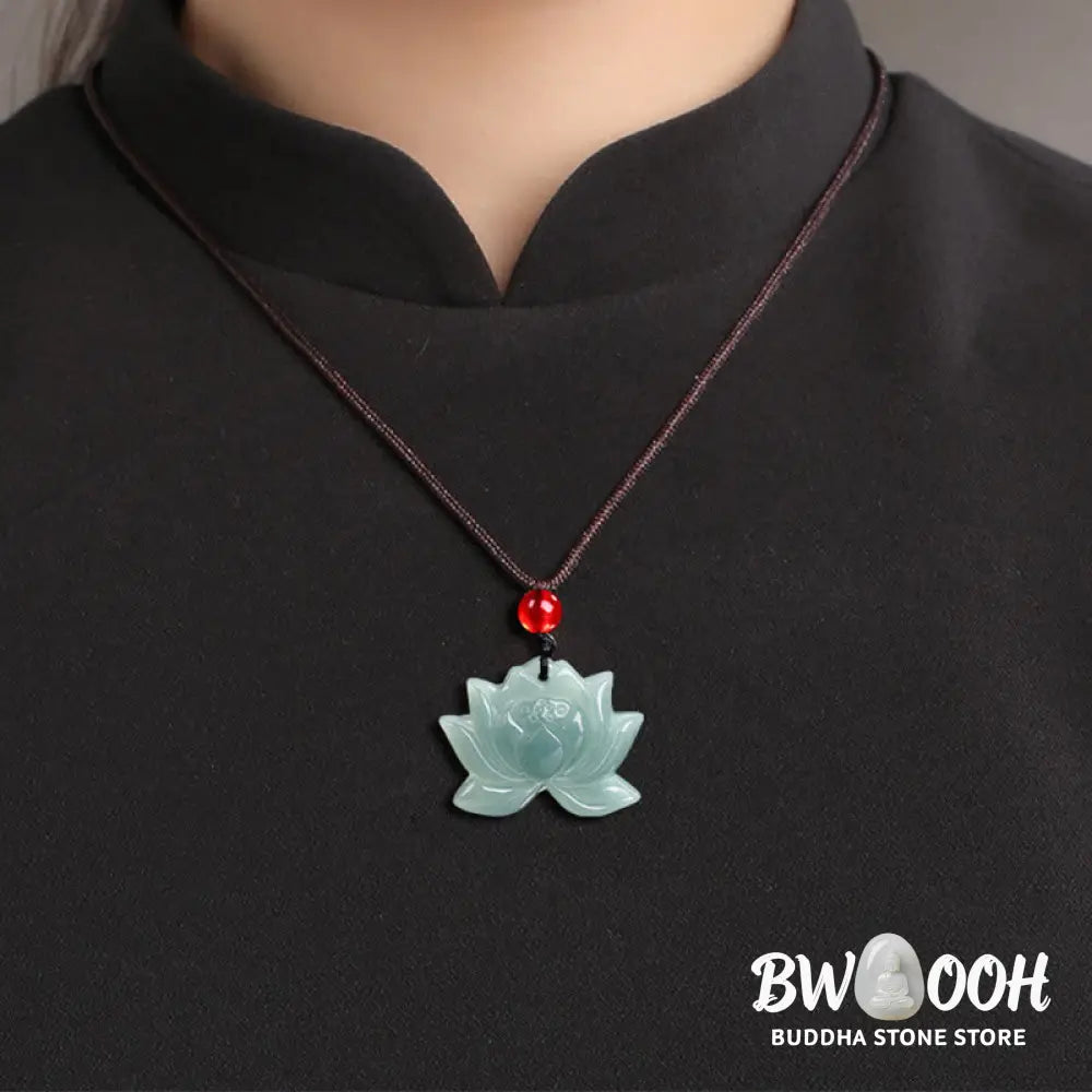 Buddha Stones Lotus Flower Pattern Carved Jade Prosperity Necklace Pendant - BWOOOH - Jade(Prosperity♥Abundance)