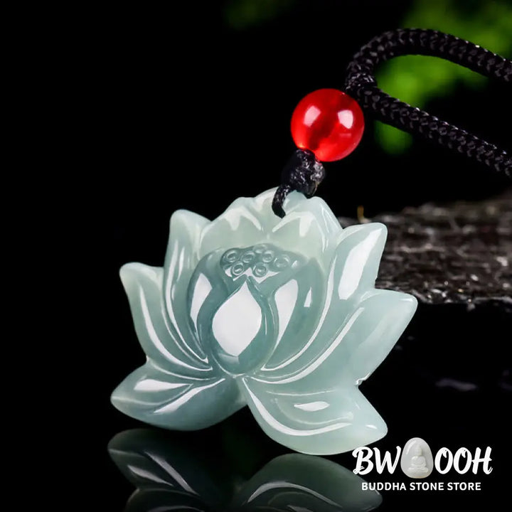 Buddha Stones Lotus Flower Pattern Carved Jade Prosperity Necklace Pendant - BWOOOH - Jade(Prosperity♥Abundance)
