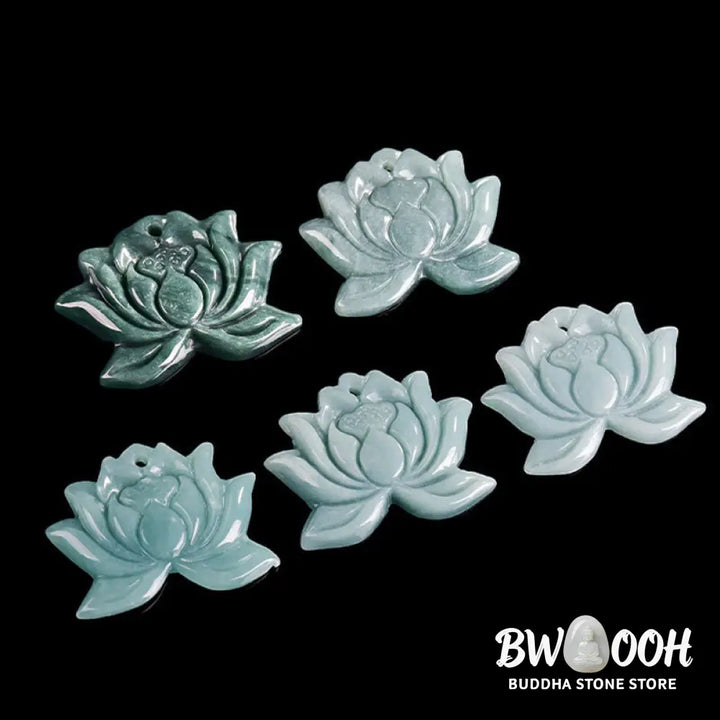 Buddha Stones Lotus Flower Pattern Carved Jade Prosperity Necklace Pendant - BWOOOH - Jade(Prosperity♥Abundance)