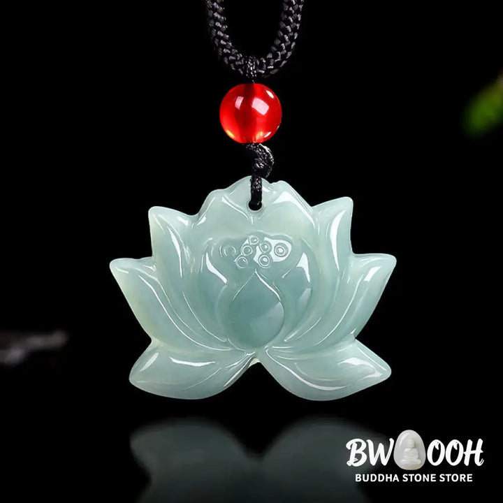 Buddha Stones Lotus Flower Pattern Carved Jade Prosperity Necklace Pendant - BWOOOH - Jade(Prosperity♥Abundance)
