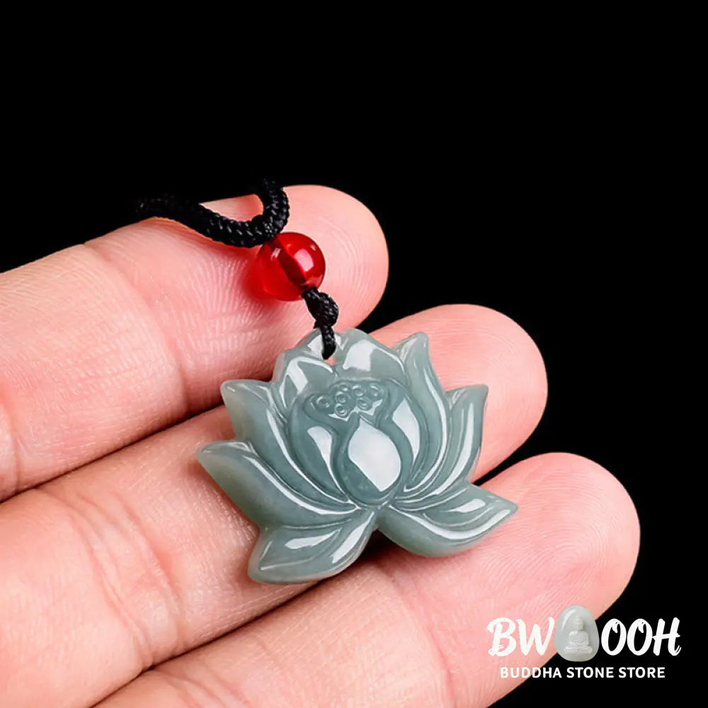 Buddha Stones Lotus Flower Pattern Carved Jade Prosperity Necklace Pendant - BWOOOH - Jade(Prosperity♥Abundance)