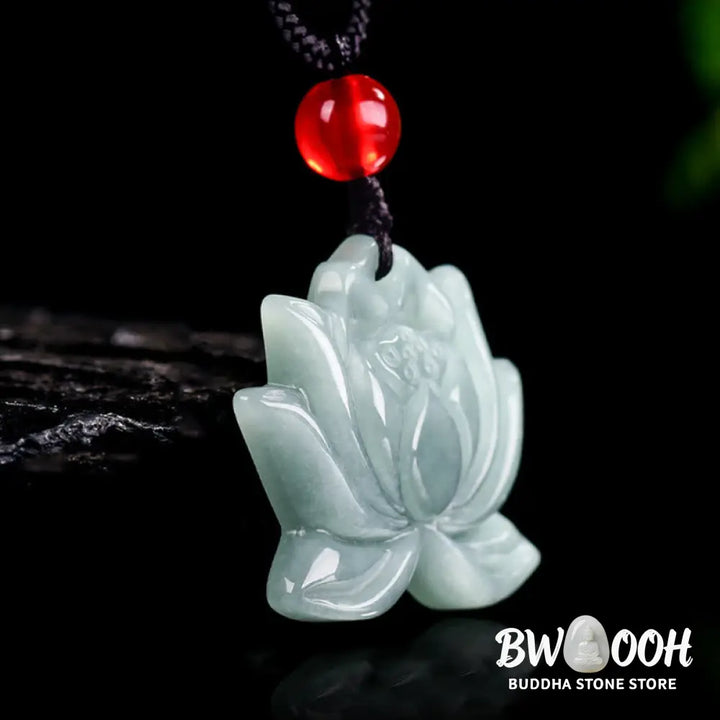 Buddha Stones Lotus Flower Pattern Carved Jade Prosperity Necklace Pendant - BWOOOH - Jade(Prosperity♥Abundance)