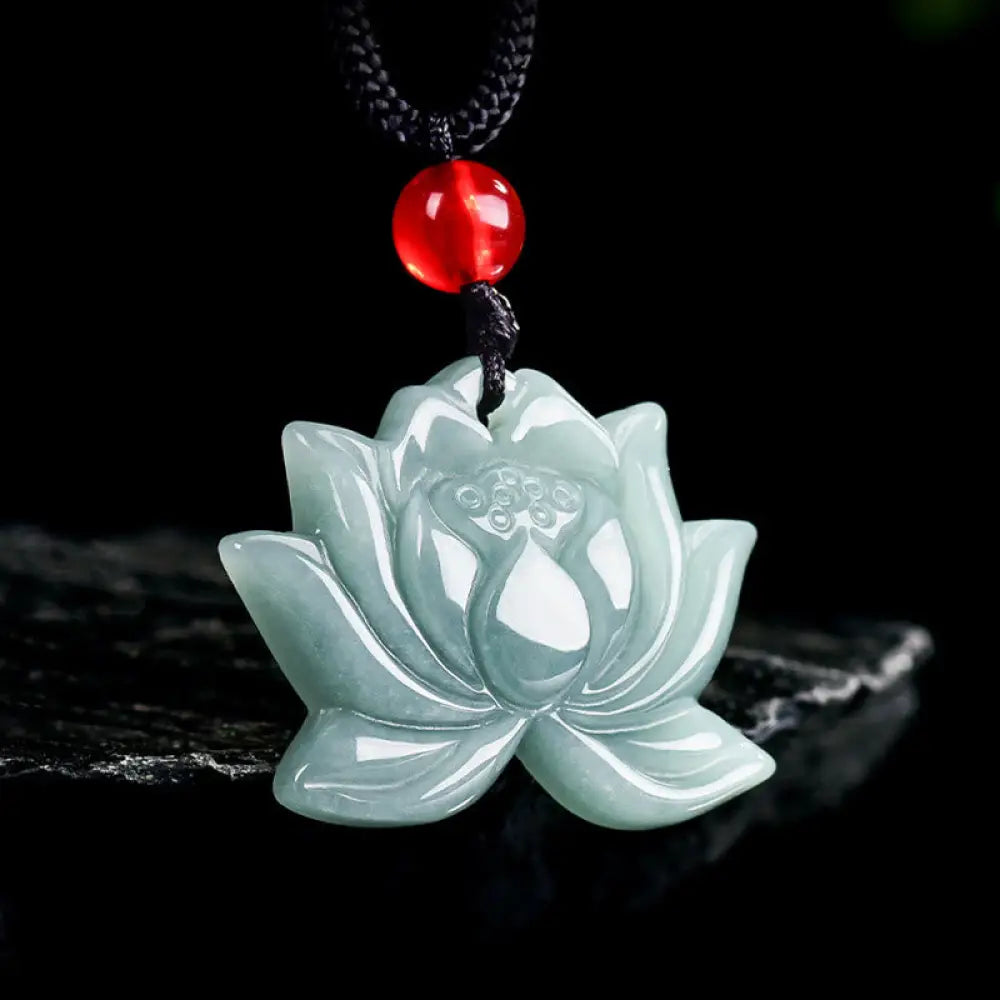 Buddha Stones Lotus Flower Pattern Carved Jade Prosperity Necklace Pendant - BWOOOH - Jade(Prosperity♥Abundance)
