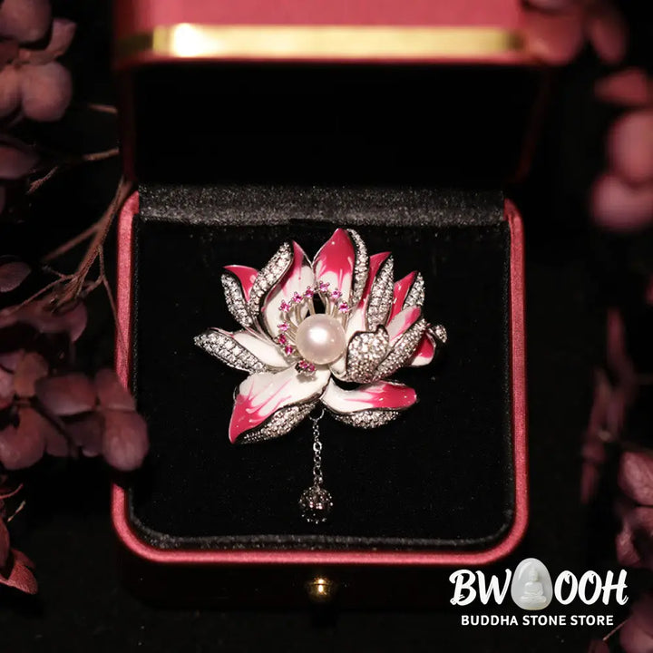 Buddha Stones Lotus Flower Pearl New Beginning Copper Brooch - Brooch