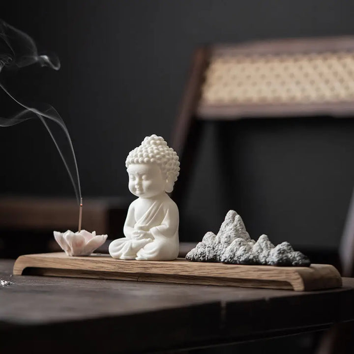 BWOOOH Lotus Flower Tathagata Kwan Yin Avalokitesvara Ksitigarbha Meditation Ceramic Stick Incense Burner