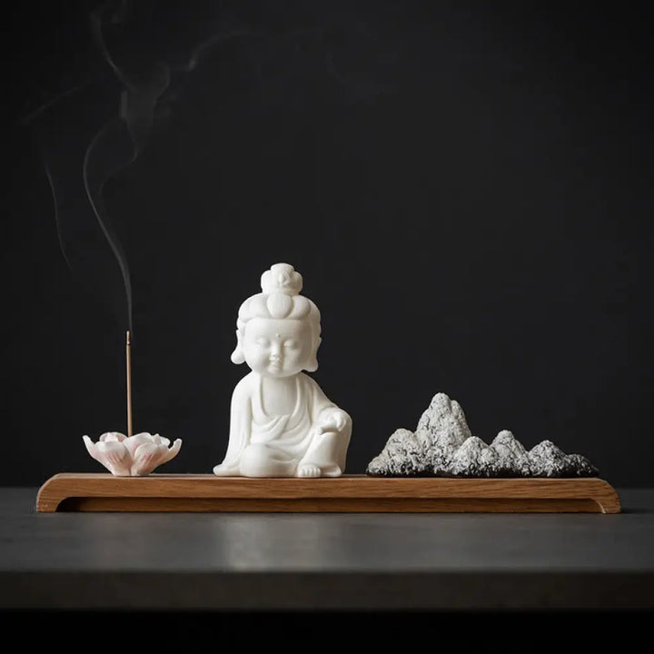 BWOOOH Lotus Flower Tathagata Kwan Yin Avalokitesvara Ksitigarbha Meditation Ceramic Stick Incense Burner