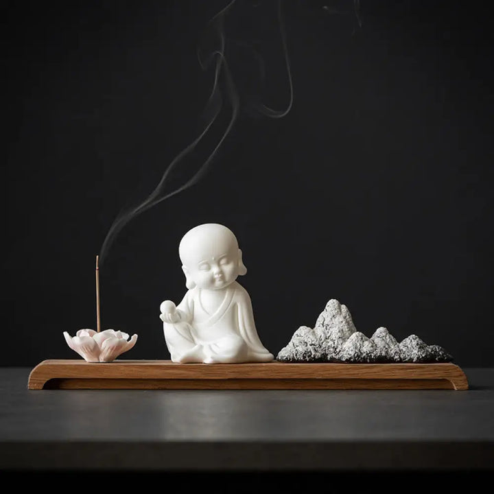 BWOOOH Lotus Flower Tathagata Kwan Yin Avalokitesvara Ksitigarbha Meditation Ceramic Stick Incense Burner