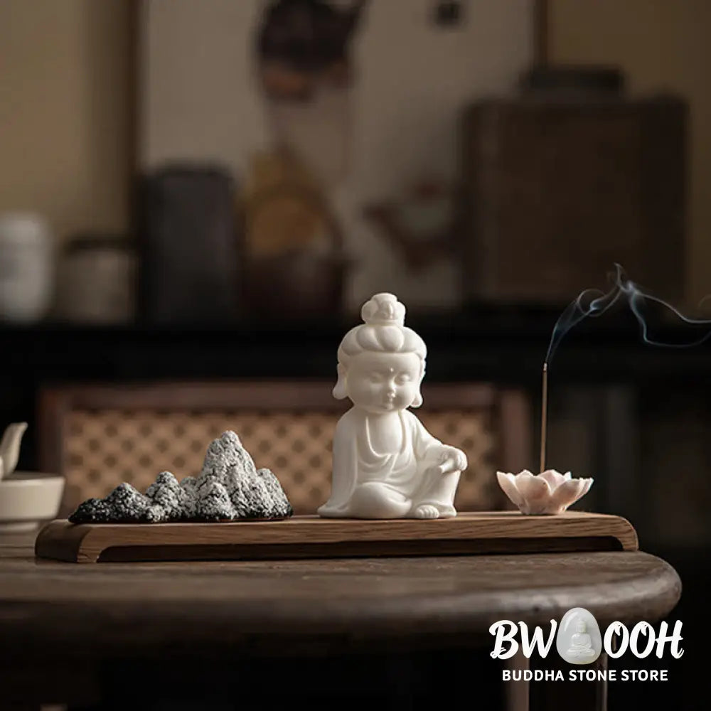 BWOOOH Lotus Flower Tathagata Kwan Yin Avalokitesvara Ksitigarbha Meditation Ceramic Stick Incense Burner