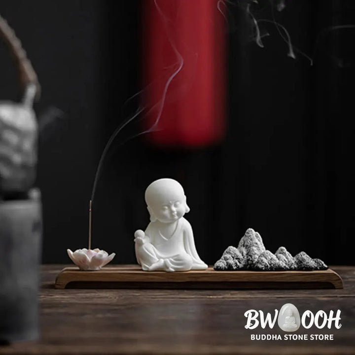 BWOOOH Lotus Flower Tathagata Kwan Yin Avalokitesvara Ksitigarbha Meditation Ceramic Stick Incense Burner