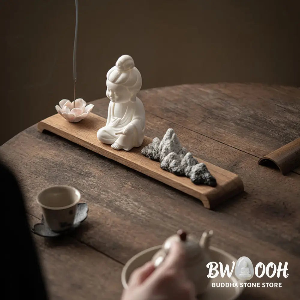 BWOOOH Lotus Flower Tathagata Kwan Yin Avalokitesvara Ksitigarbha Meditation Ceramic Stick Incense Burner