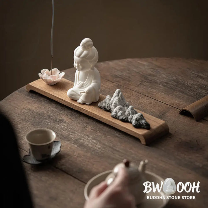 BWOOOH Lotus Flower Tathagata Kwan Yin Avalokitesvara Ksitigarbha Meditation Ceramic Stick Incense Burner