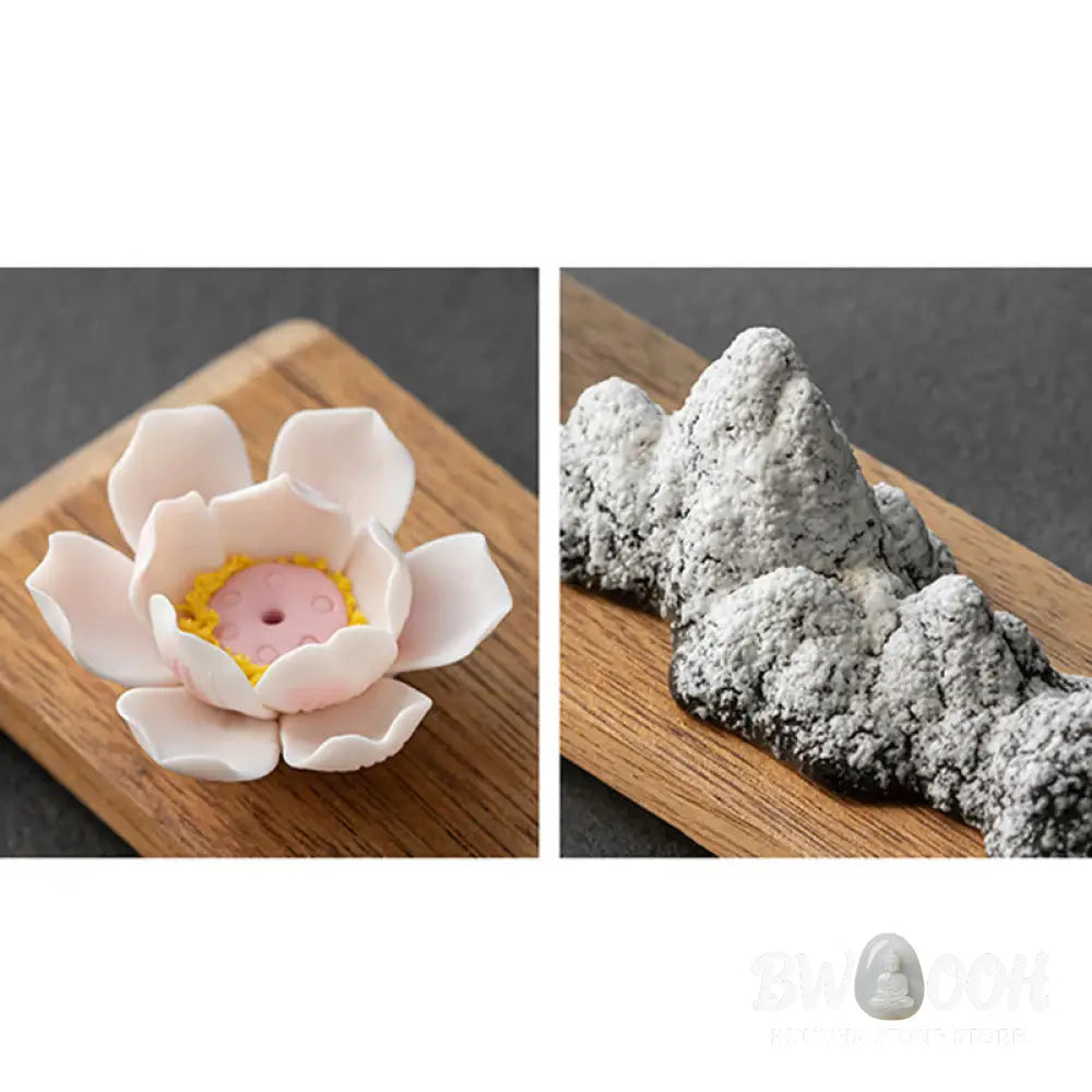 BWOOOH Lotus Flower Tathagata Kwan Yin Avalokitesvara Ksitigarbha Meditation Ceramic Stick Incense Burner