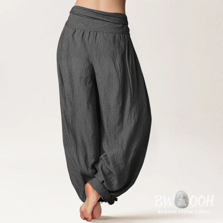 Buddha Stones Lotus Flower Unalome Symbol Pattern Pure Cotton Women’s Elastic Waist Harem Pants - Women’s Harem Pants