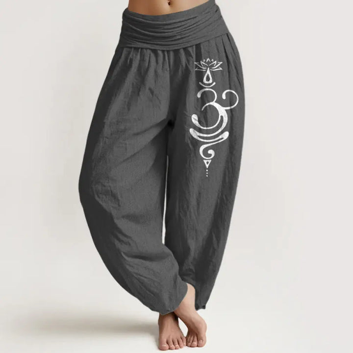 BWOOOH lotus print harem pants - Lotus Flower Unalome Symbol Pattern Pure