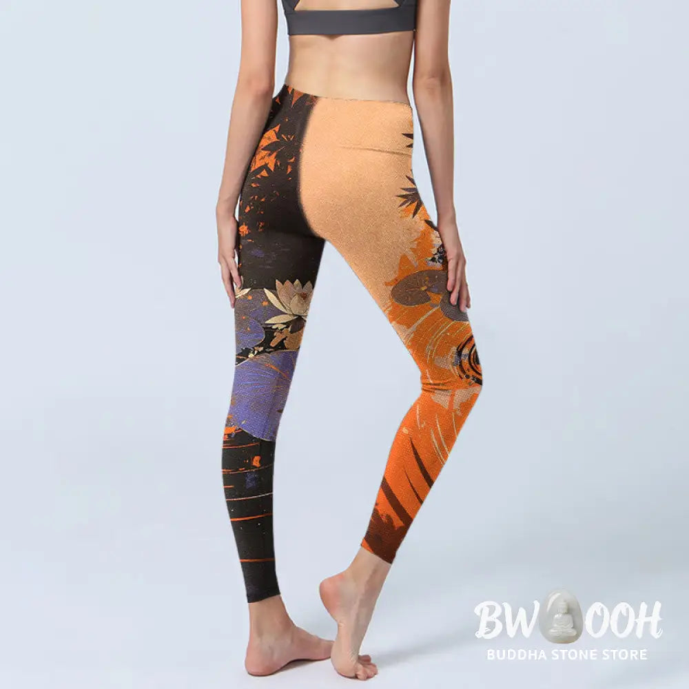 BWOOOH lotus print yoga leggings - Lotus Flowers Leaves Water Ripples Patte