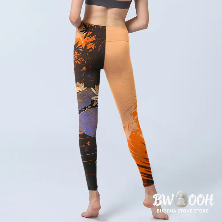 BWOOOH lotus print yoga leggings - Lotus Flowers Leaves Water Ripples Patte