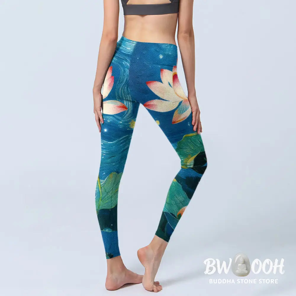 BWOOOH lotus print yoga leggings - Lotus Flowers Starry Sky Pattern Print G