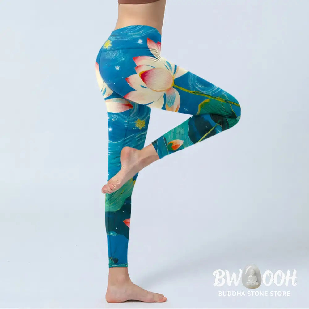 BWOOOH lotus print yoga leggings - Lotus Flowers Starry Sky Pattern Print G