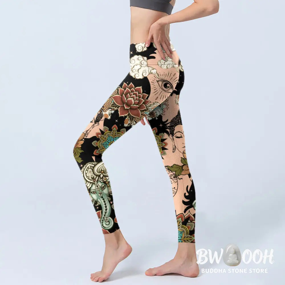 BWOOOH lotus print yoga leggings - Lotus Ganesh Mandala Evil Eye Koi Fish Y