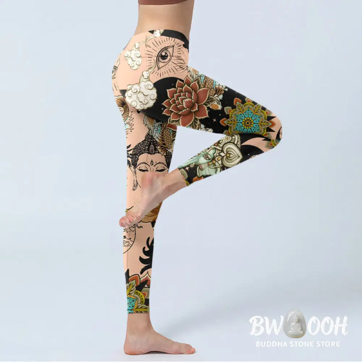 BWOOOH lotus print yoga leggings - Lotus Ganesh Mandala Evil Eye Koi Fish Y