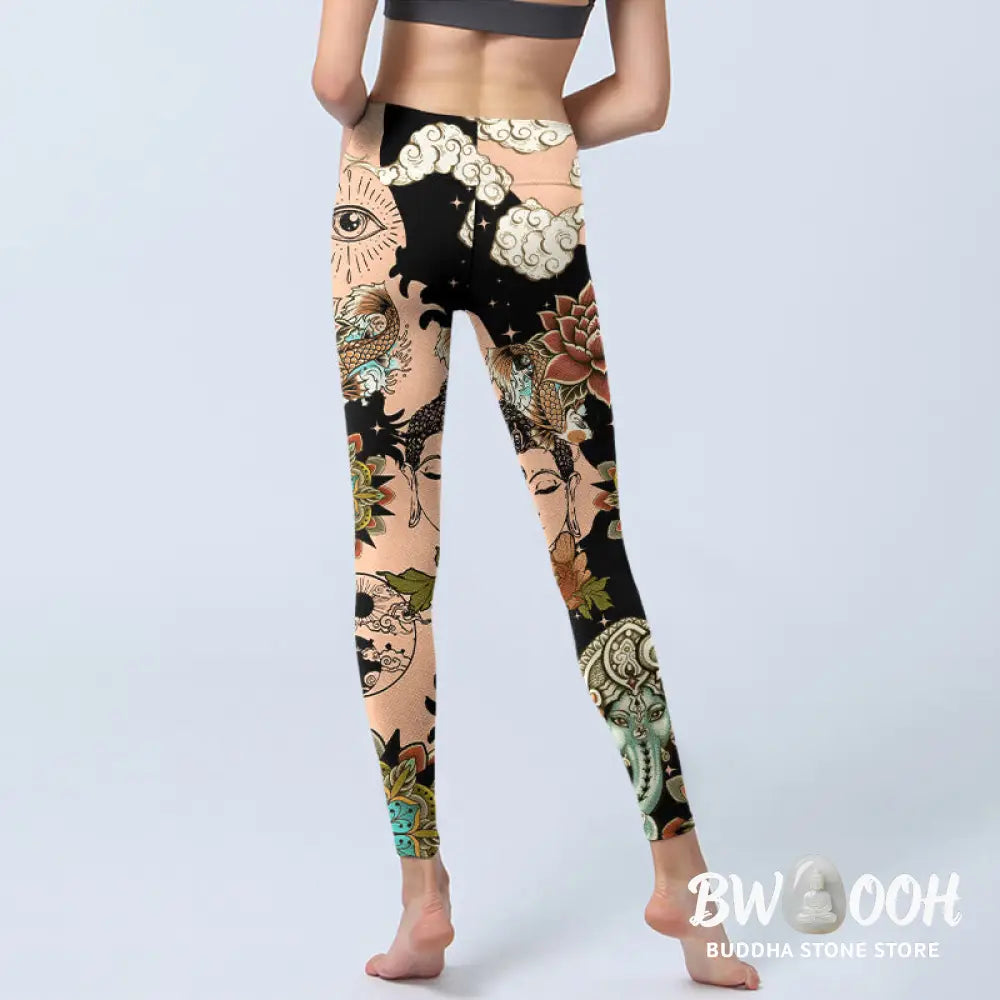 BWOOOH lotus print yoga leggings - Lotus Ganesh Mandala Evil Eye Koi Fish Y