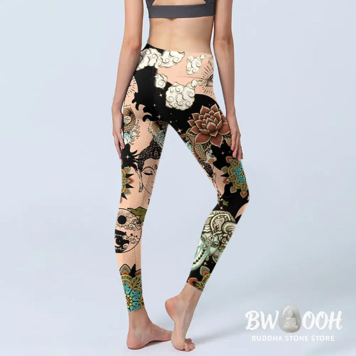 BWOOOH lotus print yoga leggings - Lotus Ganesh Mandala Evil Eye Koi Fish Y