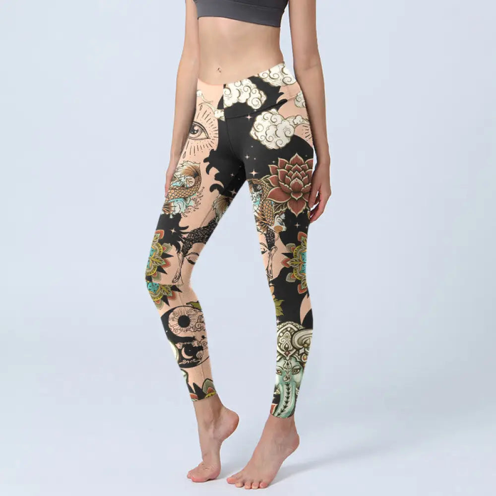 BWOOOH lotus print yoga leggings - Lotus Ganesh Mandala Evil Eye Koi Fish Y