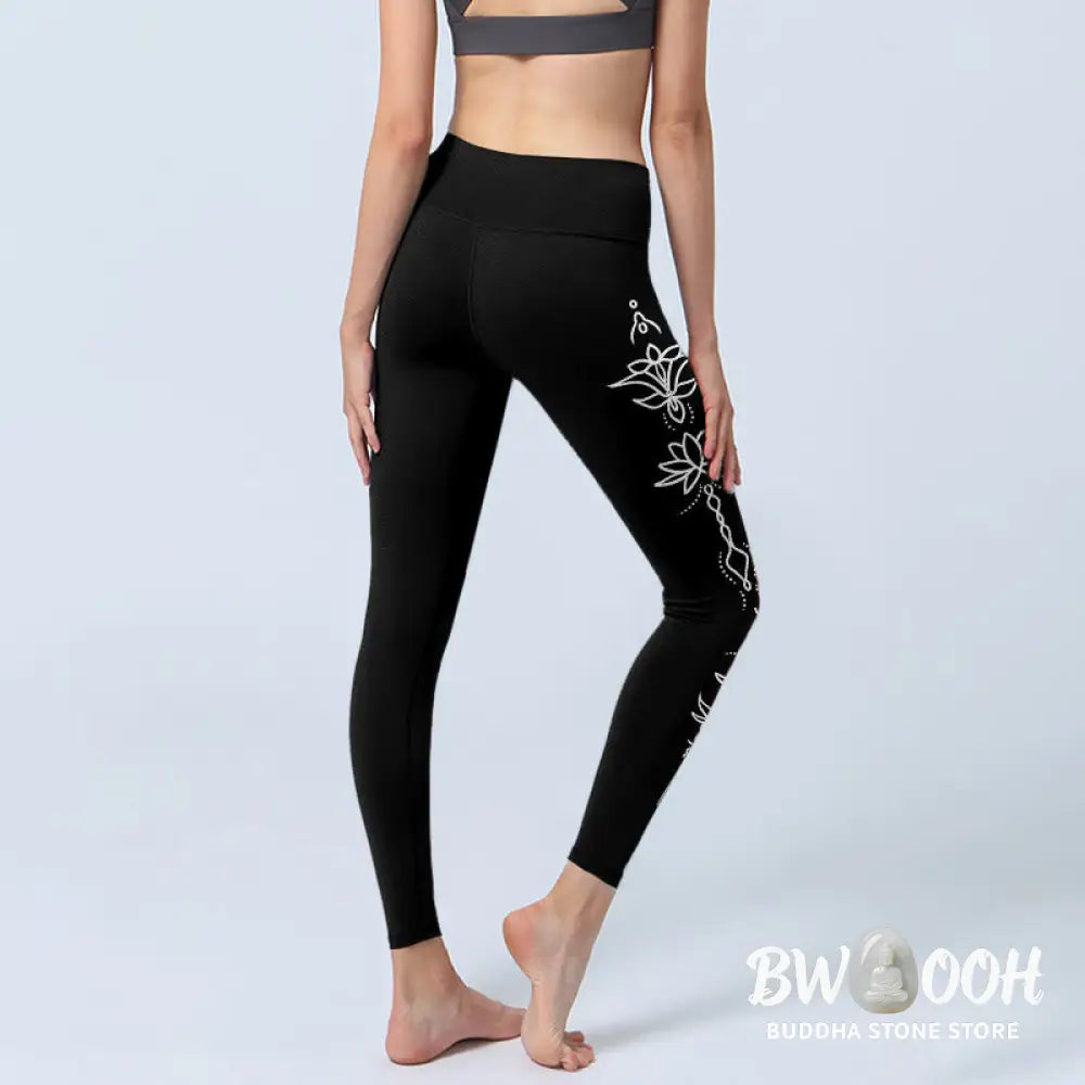 BWOOOH lotus print yoga leggings - Lotus Half Moon Pattern Gym Leggings Wom