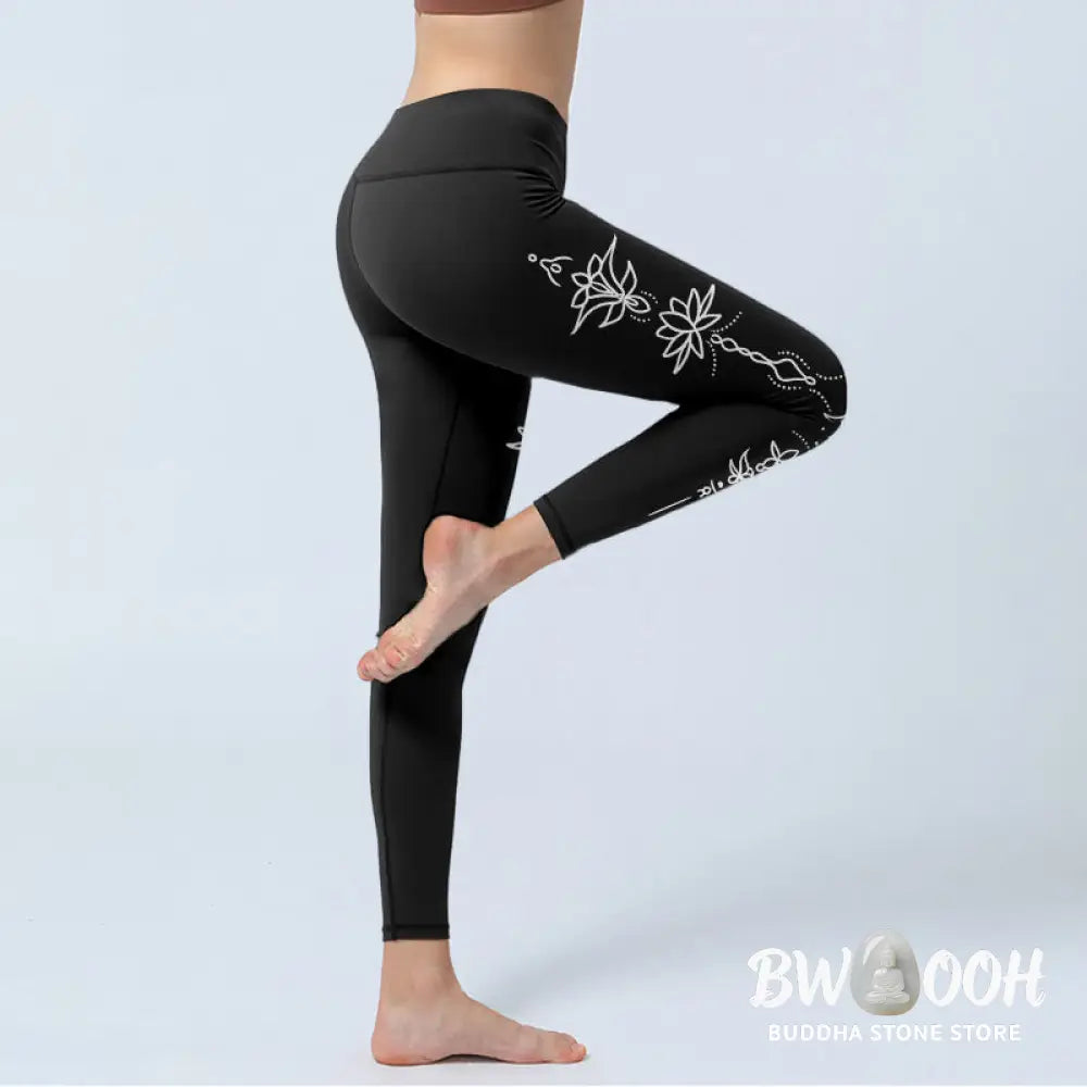 BWOOOH lotus print yoga leggings - Lotus Half Moon Pattern Gym Leggings Wom