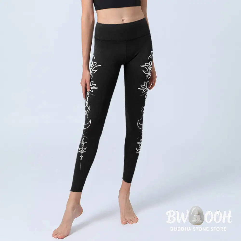 BWOOOH lotus print yoga leggings - Lotus Half Moon Pattern Gym Leggings Wom