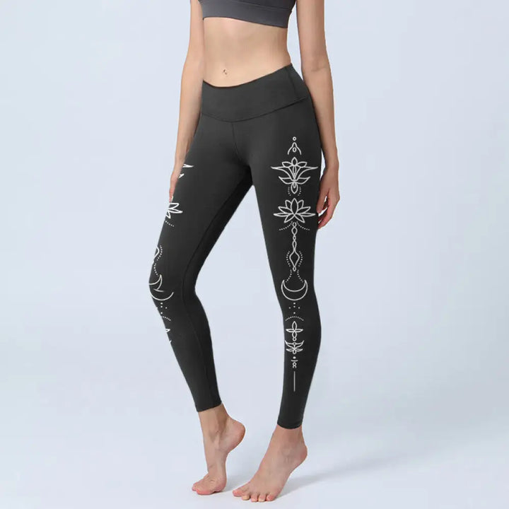 BWOOOH lotus print yoga leggings - Lotus Half Moon Pattern Gym Leggings Wom