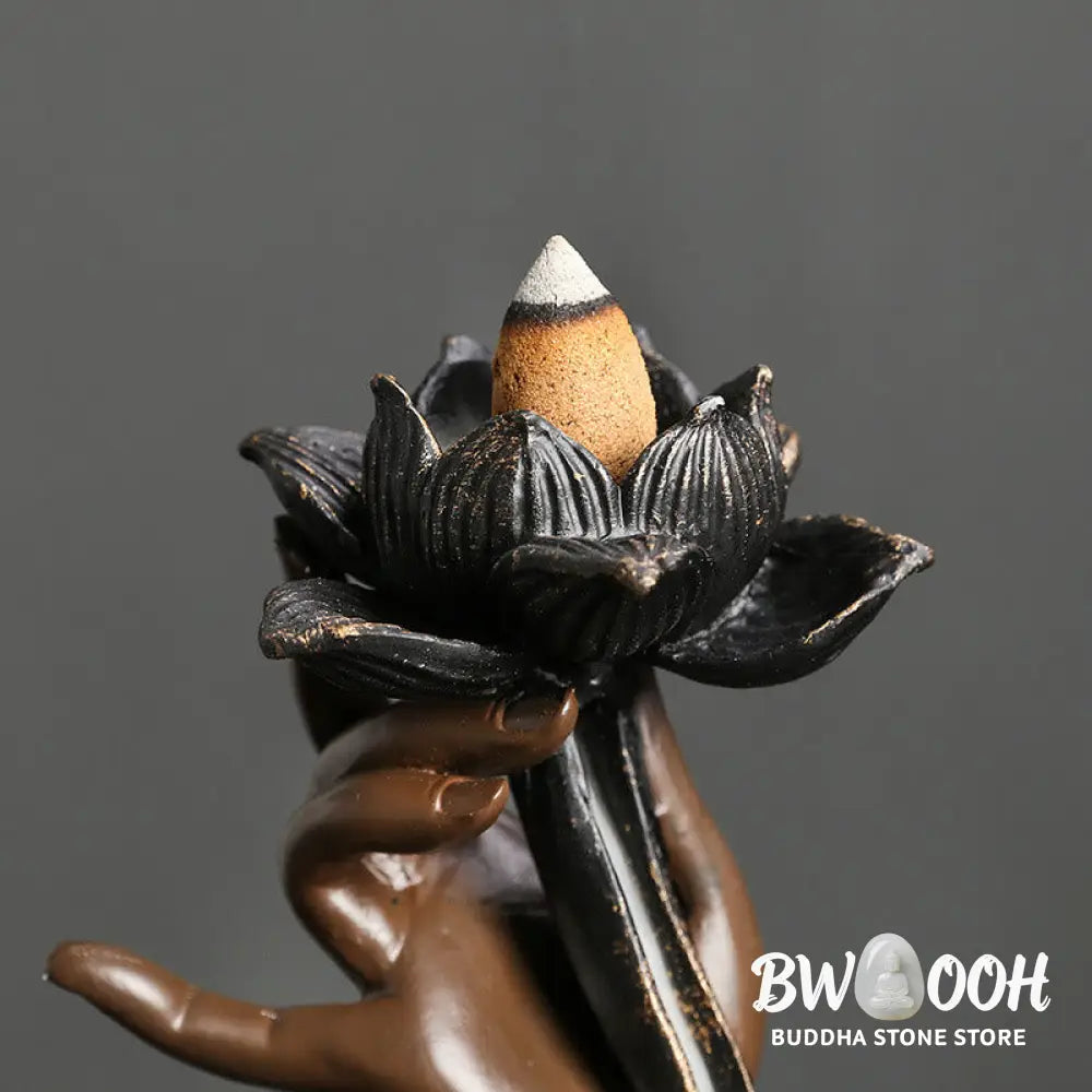 BWOOOH Lotus Buddha Hand Auspicious Clouds Pattern Meditation Resin Backflow Incense Burner - Lotus Buddha Hand