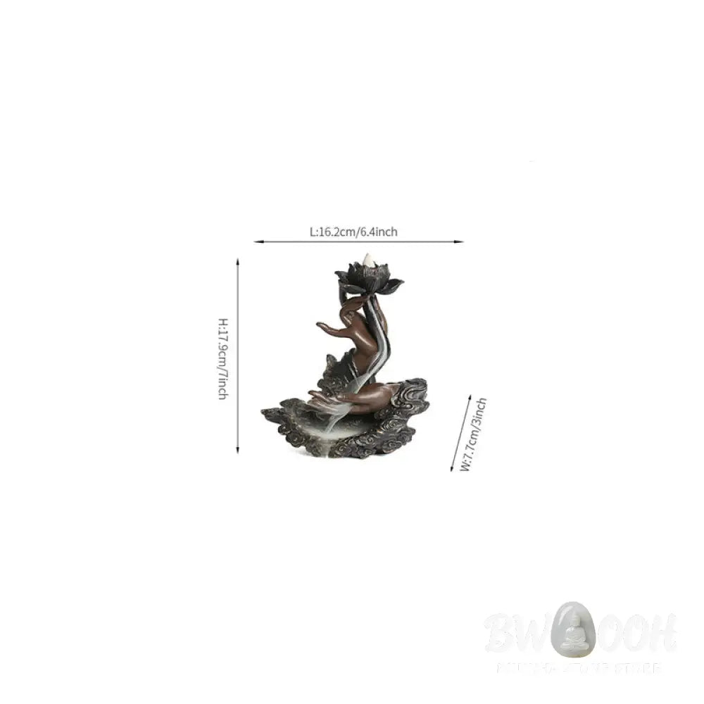 BWOOOH Lotus Buddha Hand Auspicious Clouds Pattern Meditation Resin Backflow Incense Burner - Lotus Buddha Hand