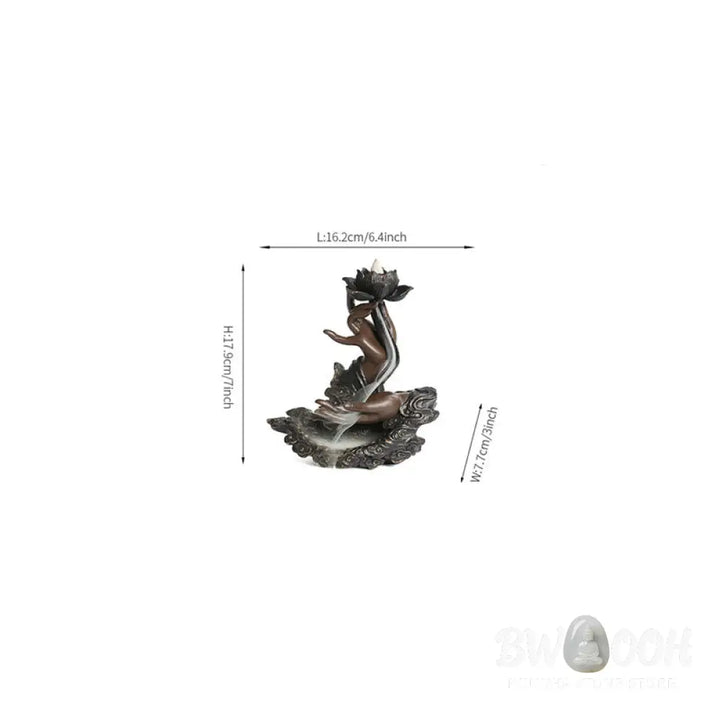 BWOOOH Lotus Buddha Hand Auspicious Clouds Pattern Meditation Resin Backflow Incense Burner - Lotus Buddha Hand