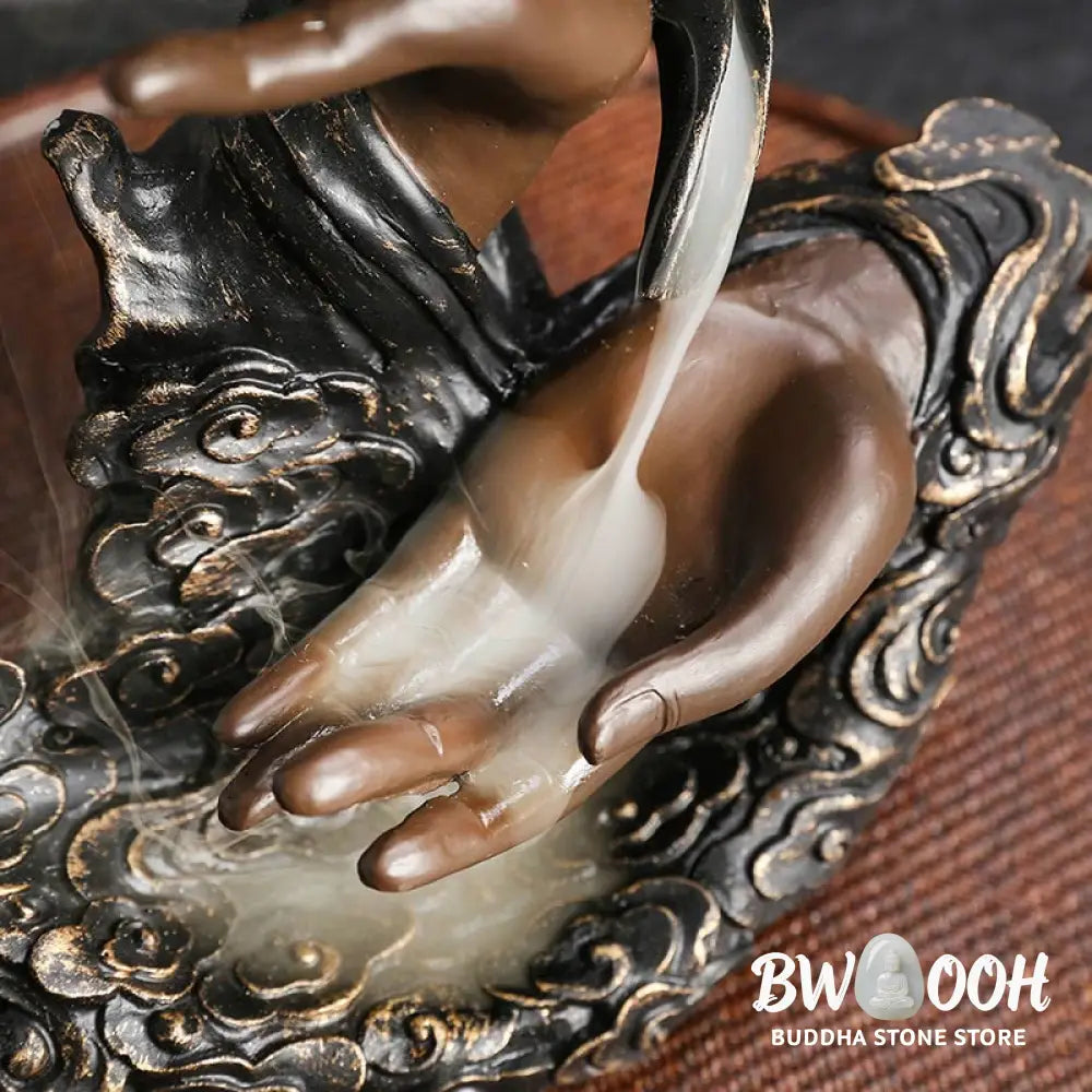 BWOOOH Lotus Buddha Hand Auspicious Clouds Pattern Meditation Resin Backflow Incense Burner - Lotus Buddha Hand